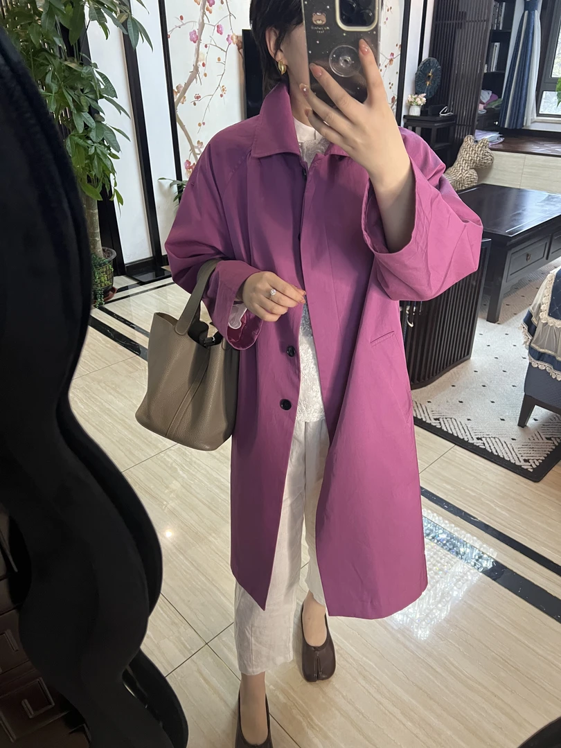 【安姬迩·自制】TYM-0028 莱赛尔秋冬新款树莓紫风衣新款长短款