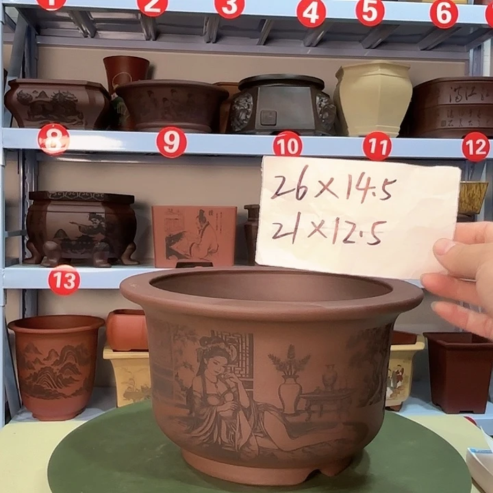 花盆紫砂刻绘美女