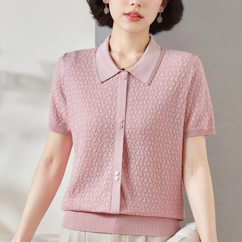 中年妈妈夏装短袖带领T恤宽松大码上衣中老年女洋气半袖打底衫薄