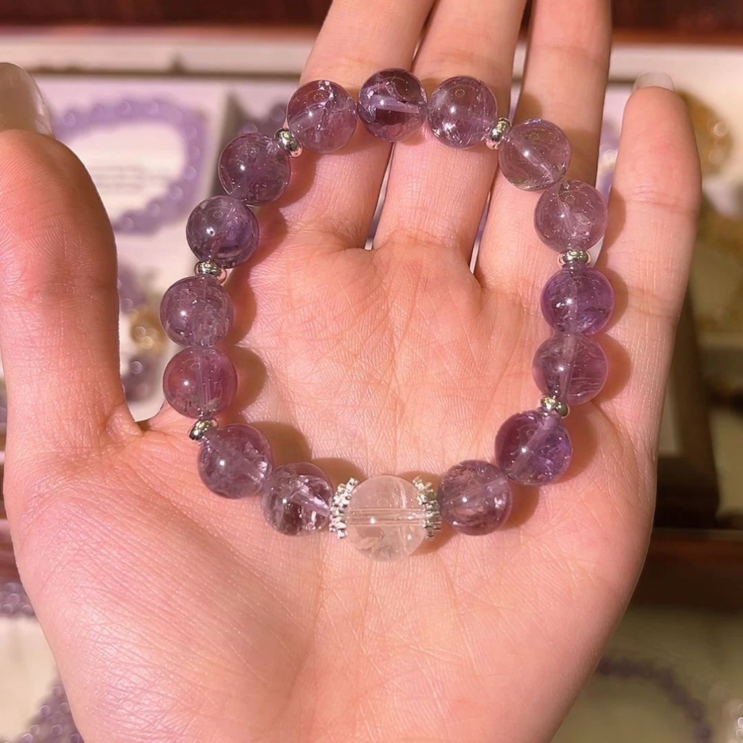 烟晶手链银S925镶嵌紫水晶