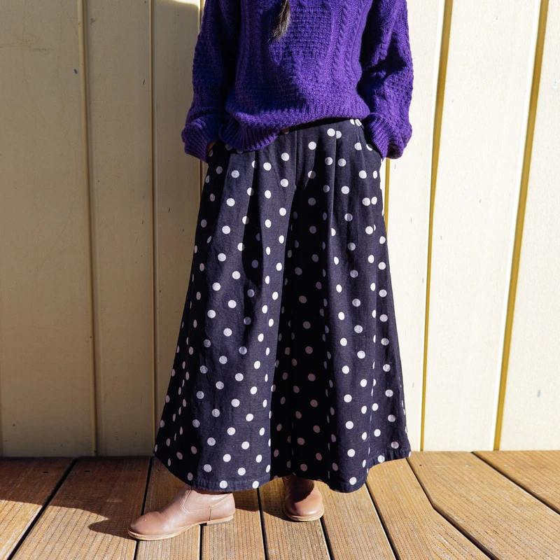 768朵/波点雨露麻阔腿裤文艺复古宽松裙裤女秋季新款
