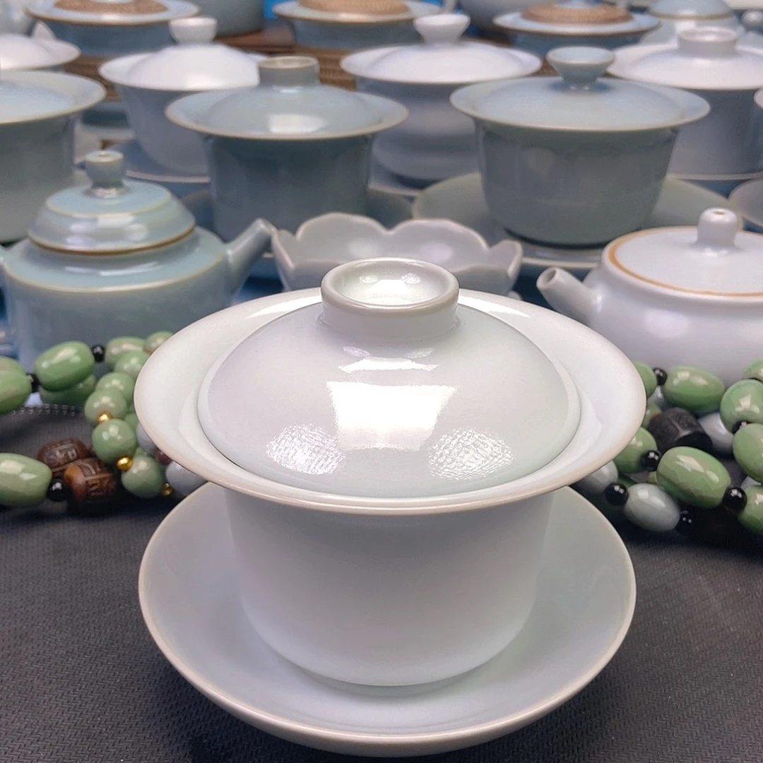 杯月白马蹄盖碗原矿原釉原产地