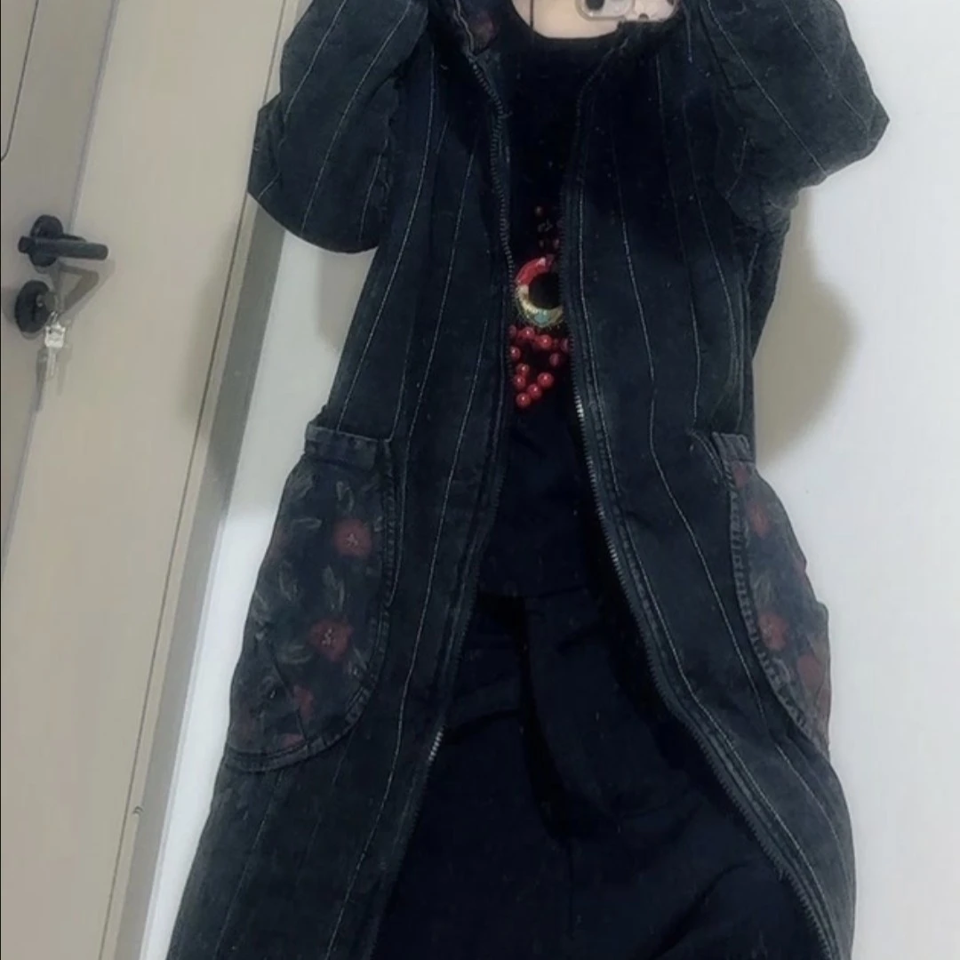 炒色牛仔夹棉航线长款棉服