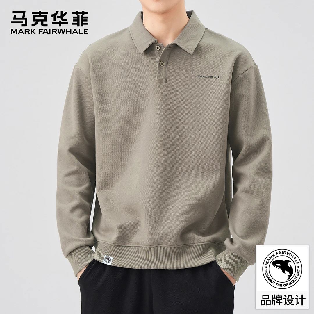 马克华菲2025秋男士翻领长袖商务休闲POLO衫卫衣时尚简约百搭高端