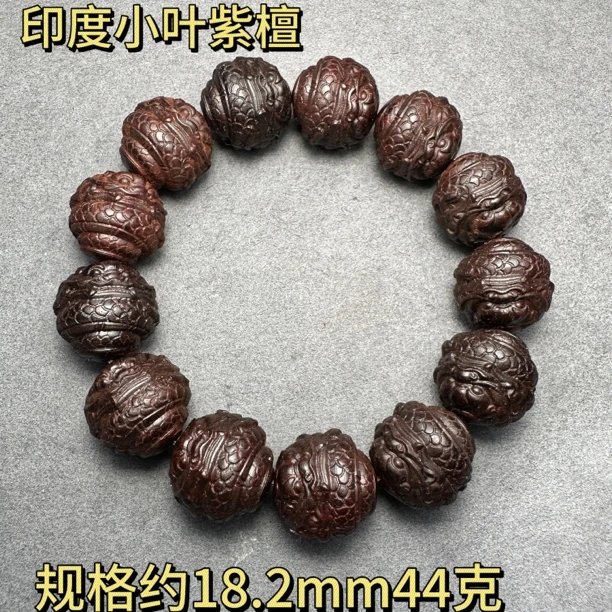 约18手串高油龙珠正宗印度小叶紫檀高油树头火焰老料