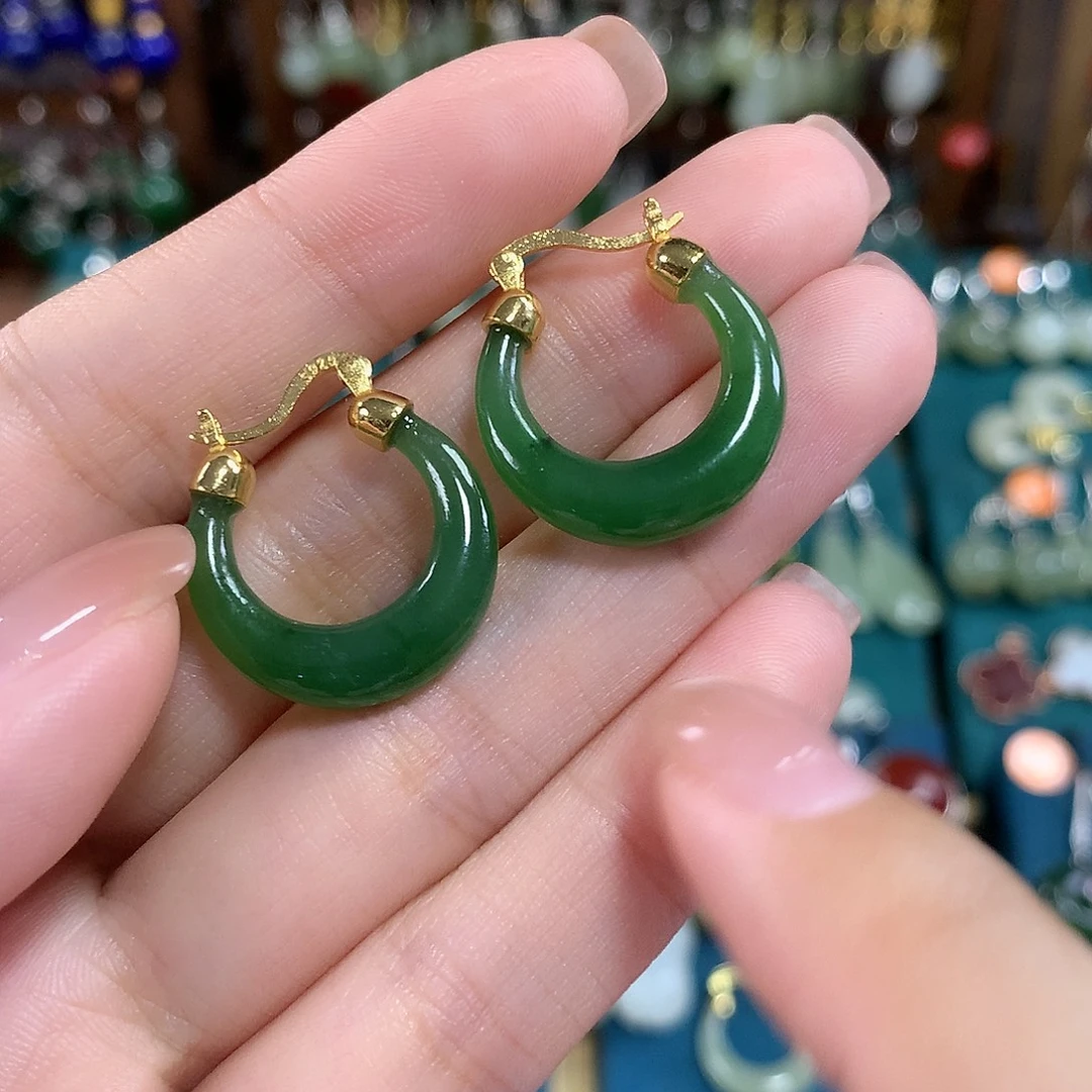 和田玉（碧玉）银S925镶嵌耳饰卡20左右