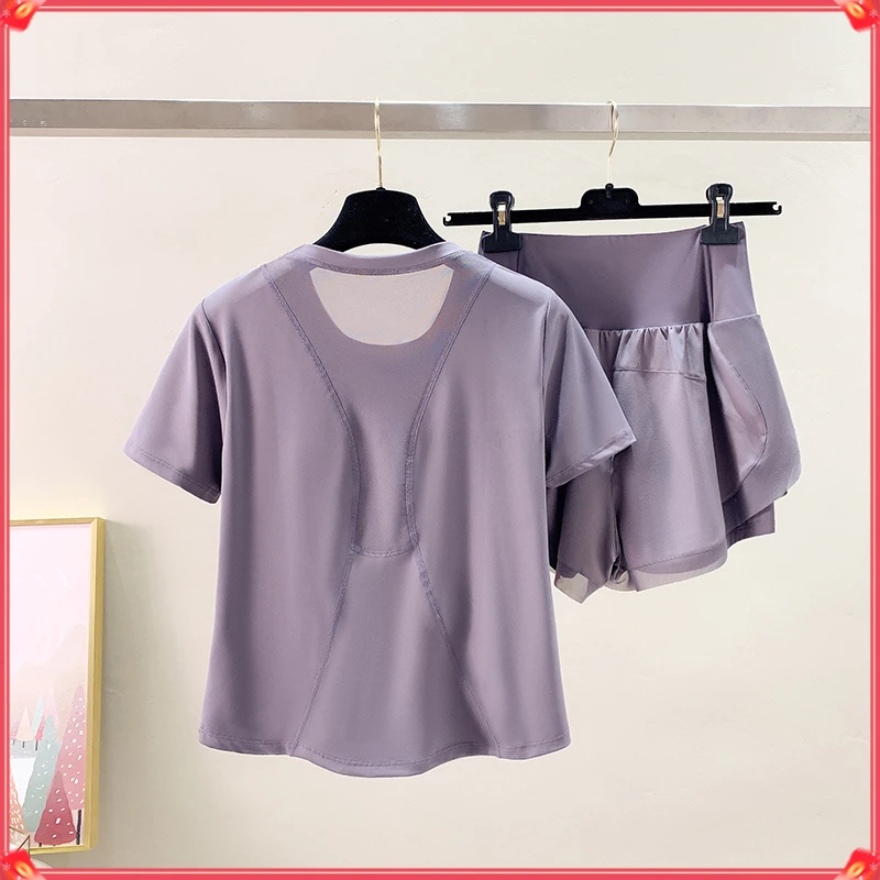 宽松跑步运动套装女洋气户外晨跑健身服专业显瘦大码透气瑜伽服夏