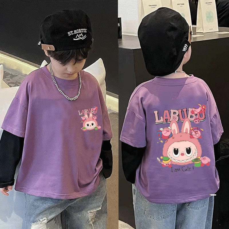 拉布布t恤男童纯棉打底衫春秋款儿童假两件长袖男孩宝宝秋装上衣t