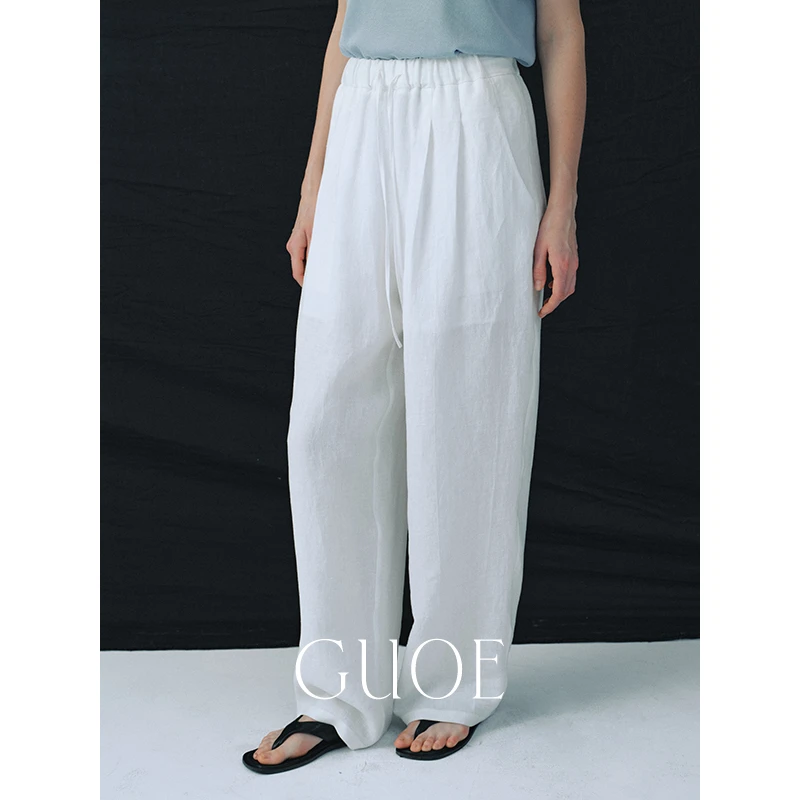 GUOE/1OO%汉麻 时髦懒人松弛感天然微皱肌理直筒休闲亚麻裤32110