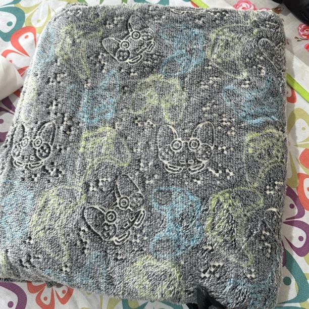 《辉岳》约120x140灰绿拼色小猫毛毯 发2条