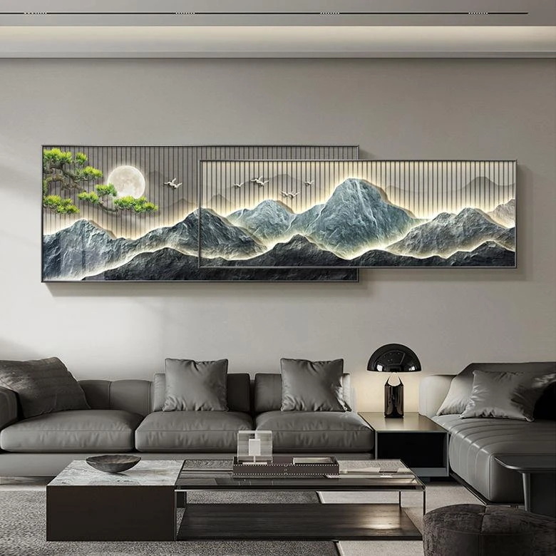 新中式客厅装饰画荷花挂画办公室叠加画现代简约沙发背景墙床头画