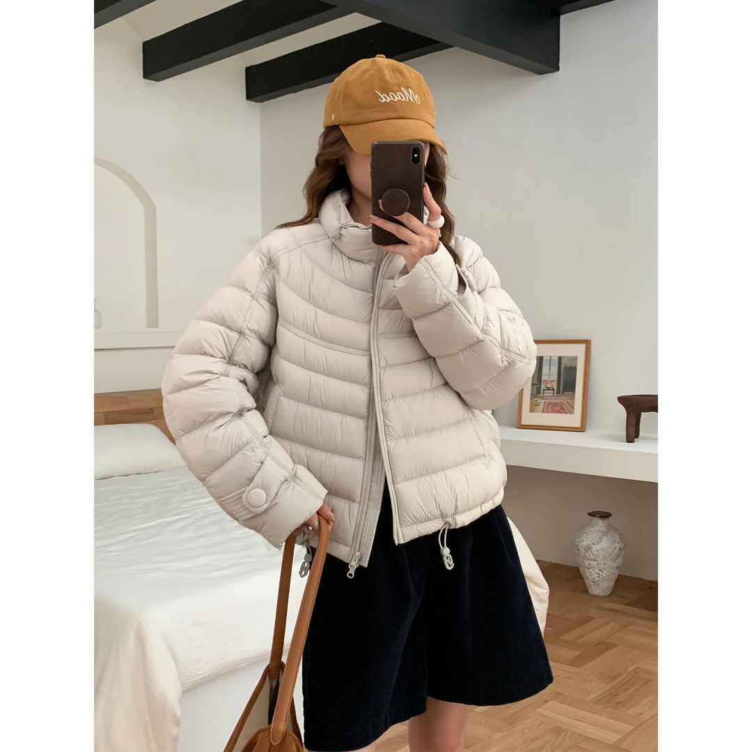 DUCURNO米灰色连帽羽绒服女冬季2026年新款时尚宽松保暖短款外套