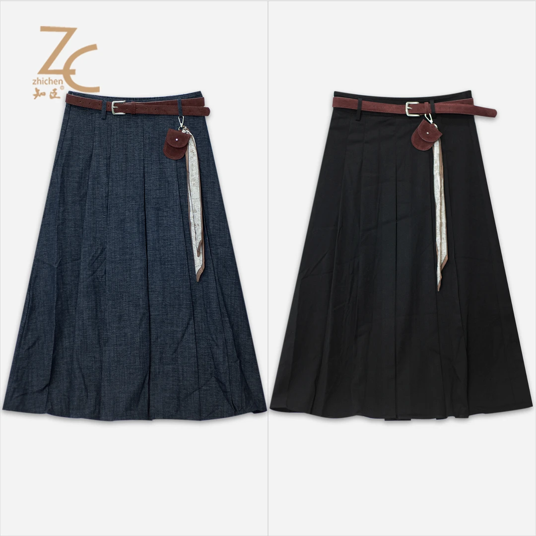 知臣秋季新品 多色通勤休闲压褶遮肉A字版型半身裙女 T25843028
