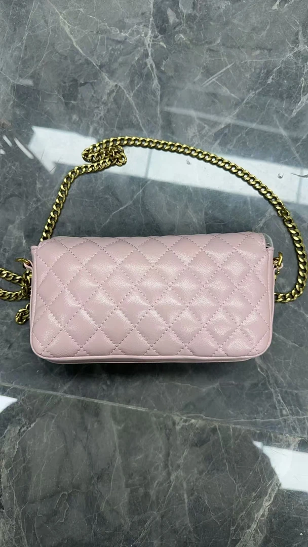 2025新款真皮女包法棍粉色