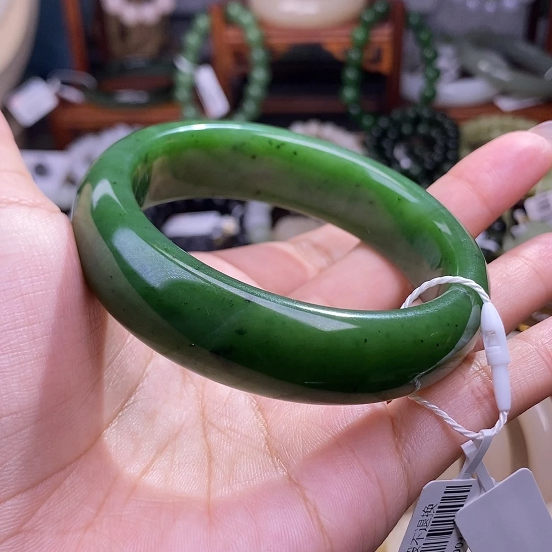 和田玉清货价老矿碧玉宽版手镯59.5未镶嵌一****期