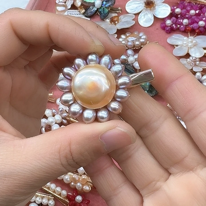 淡水珍珠发饰银S925镶嵌