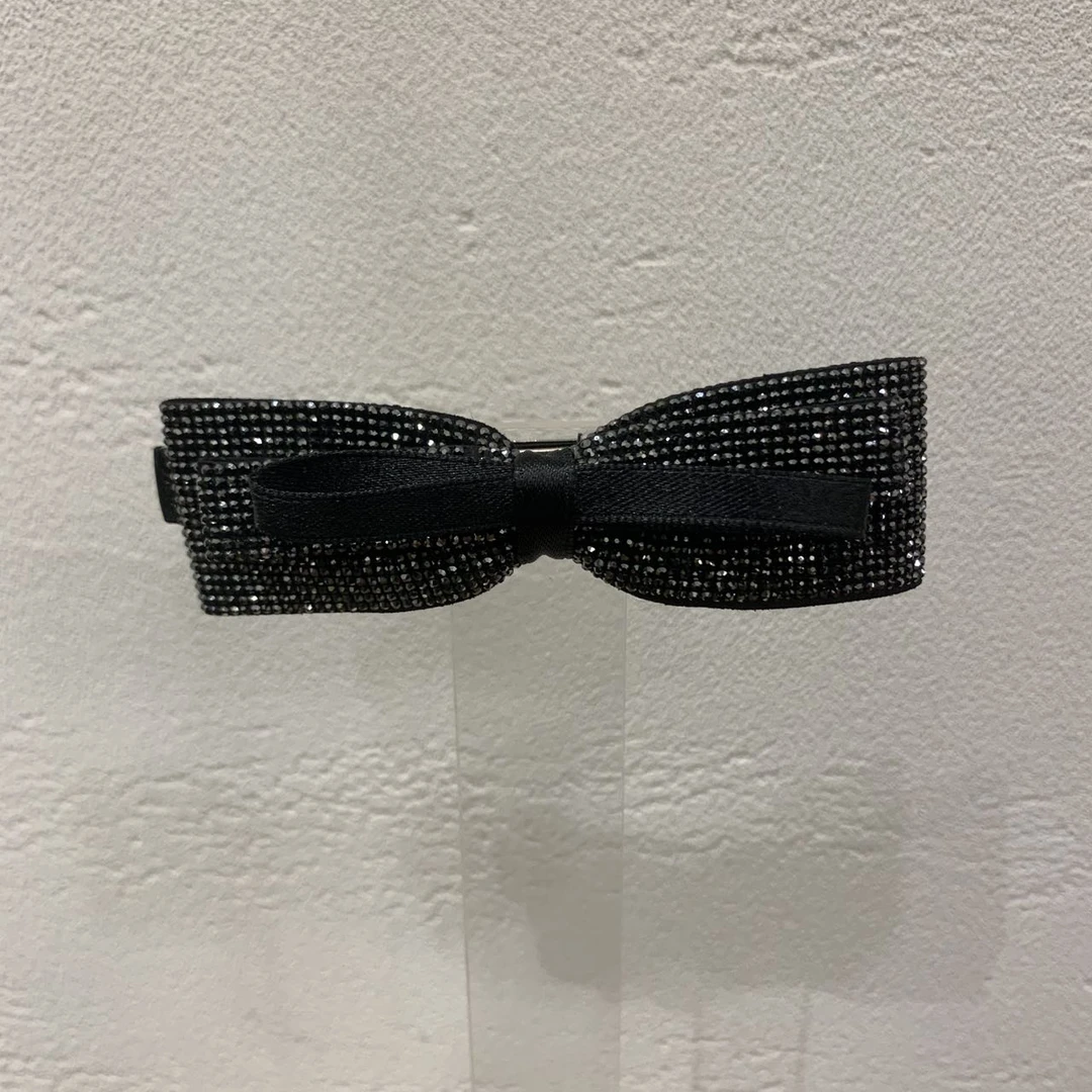 GREBUTY 6007简约百搭灰色细闪蝴蝶结弹簧夹