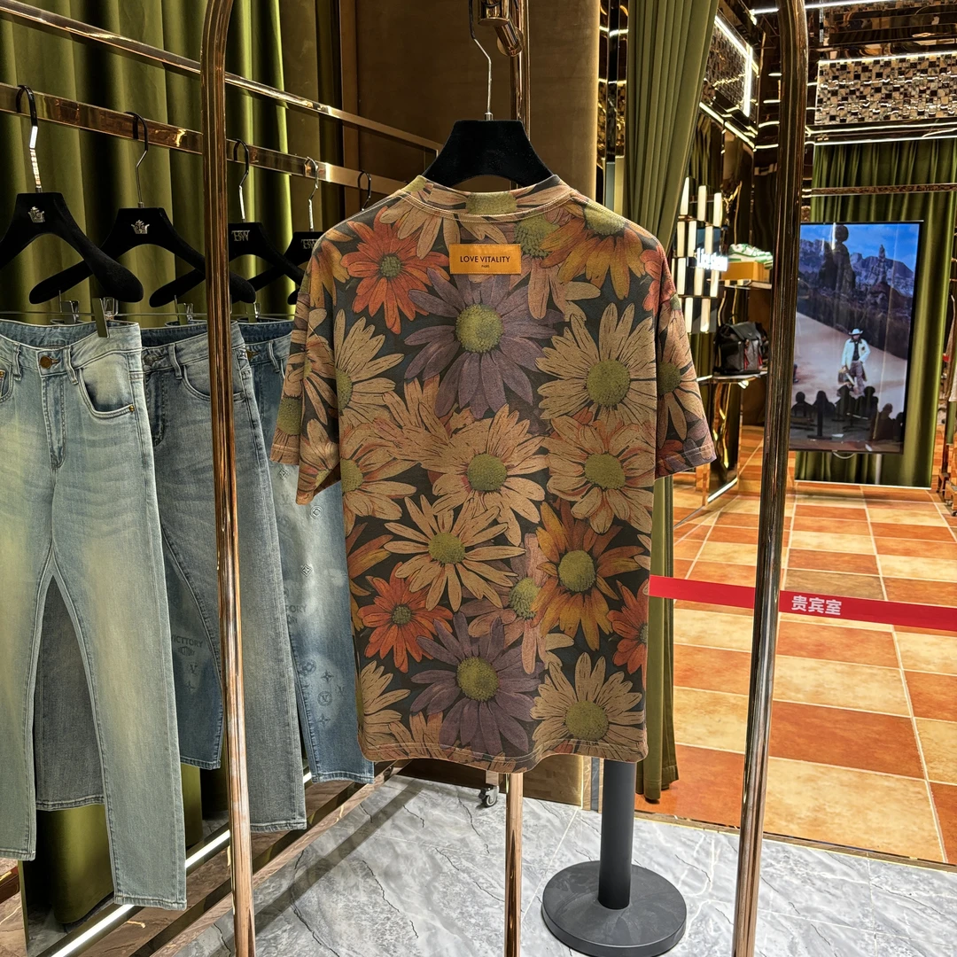 YL【BOBO专属】夏季向日葵满印纯棉短袖男生宽松休闲上衣25480