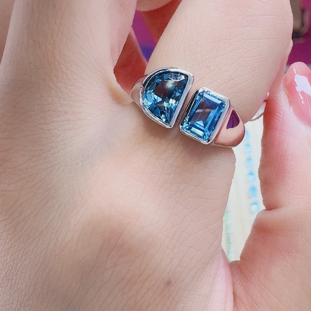 托帕石戒指银S925镶嵌戒指