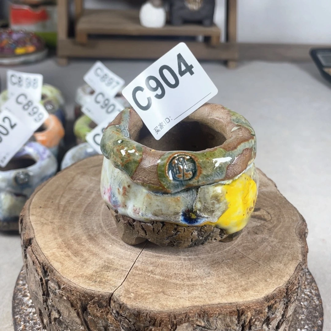 紫砂花盆孤品 不规则油画山石 小地雷 内口4.5