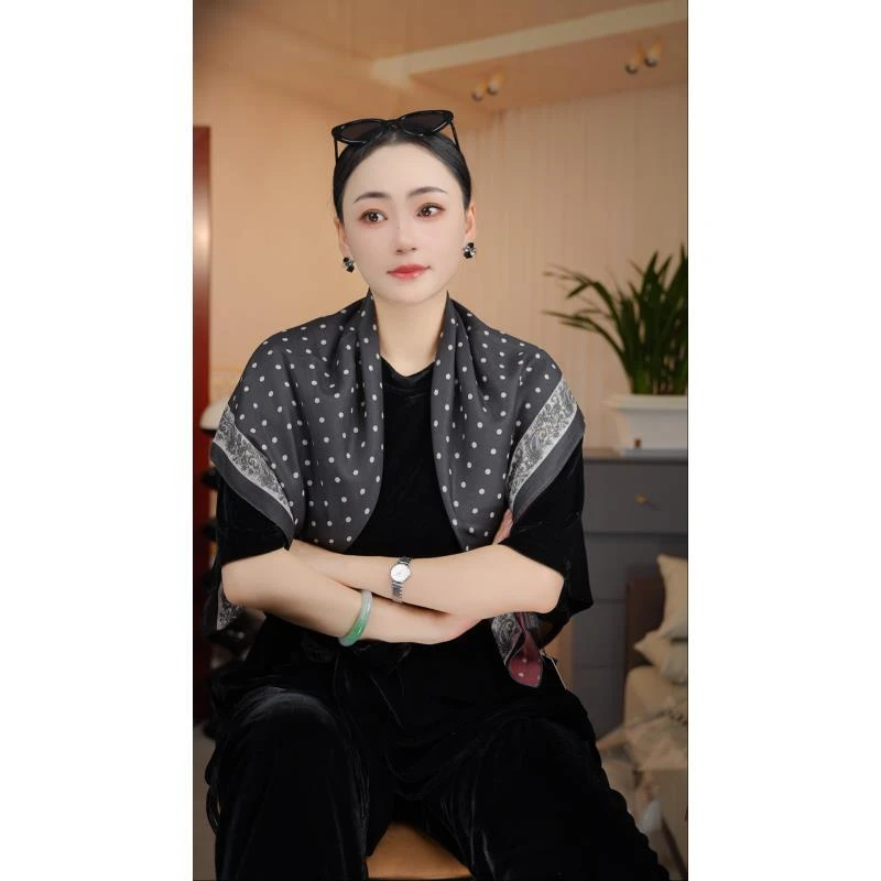 K（绿扣）【黑白波点】-P12 时尚丝毛双面异色85x85百搭舒适保暖