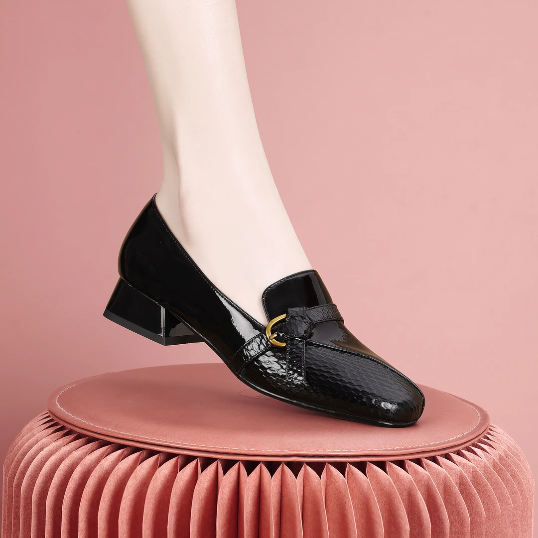 梵芮诗方头百搭气质英伦风2025年春秋低跟原创手工单鞋-J1282