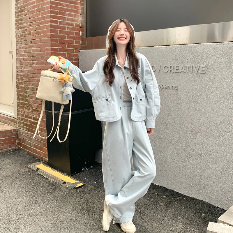 甜酷松弛感外套阔腿裤2025春秋新款小众韩系ins设计感显瘦套装裤