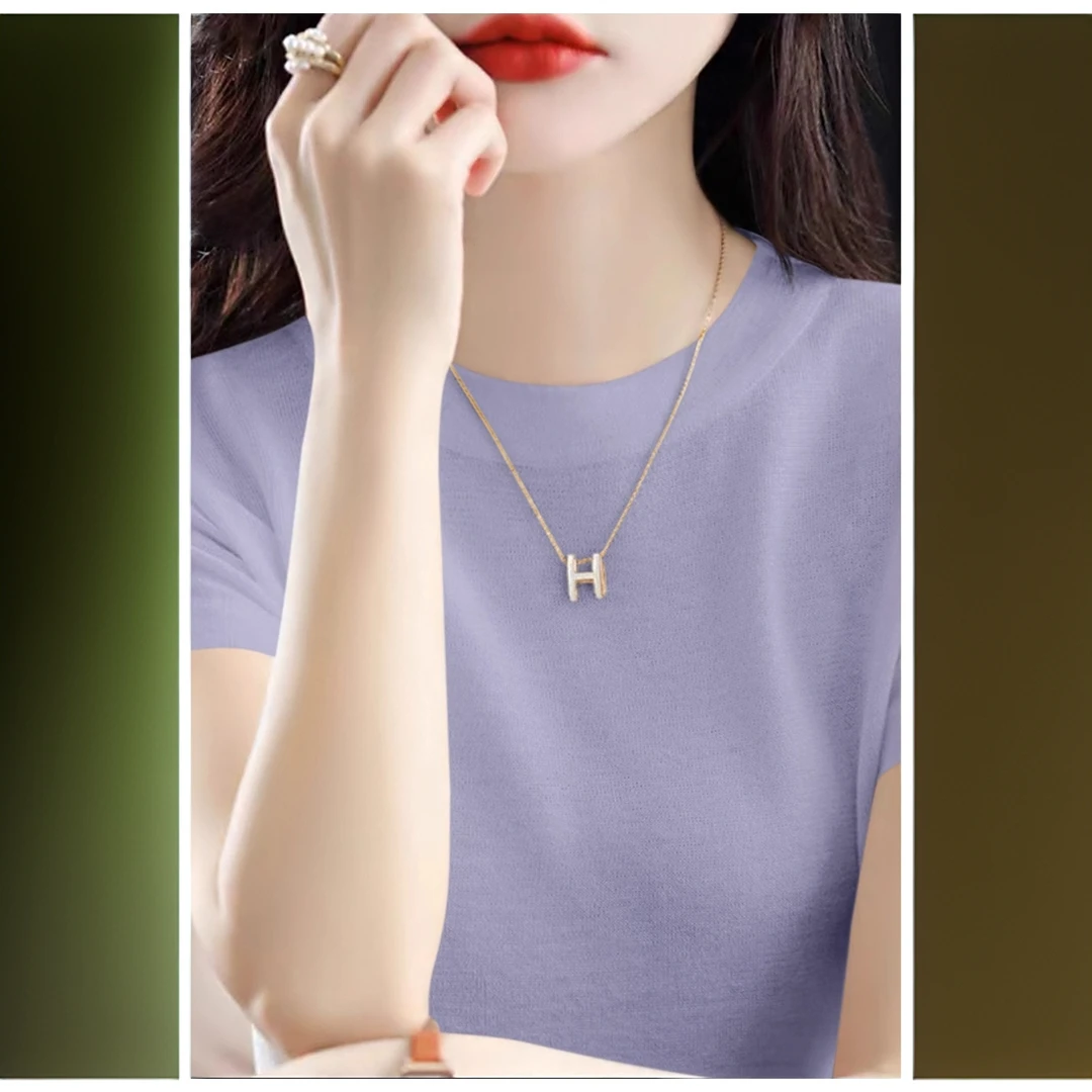 夏季2025新款气质圆领包肩短袖冰丝针织衫女装黄色宽松T恤上衣薄