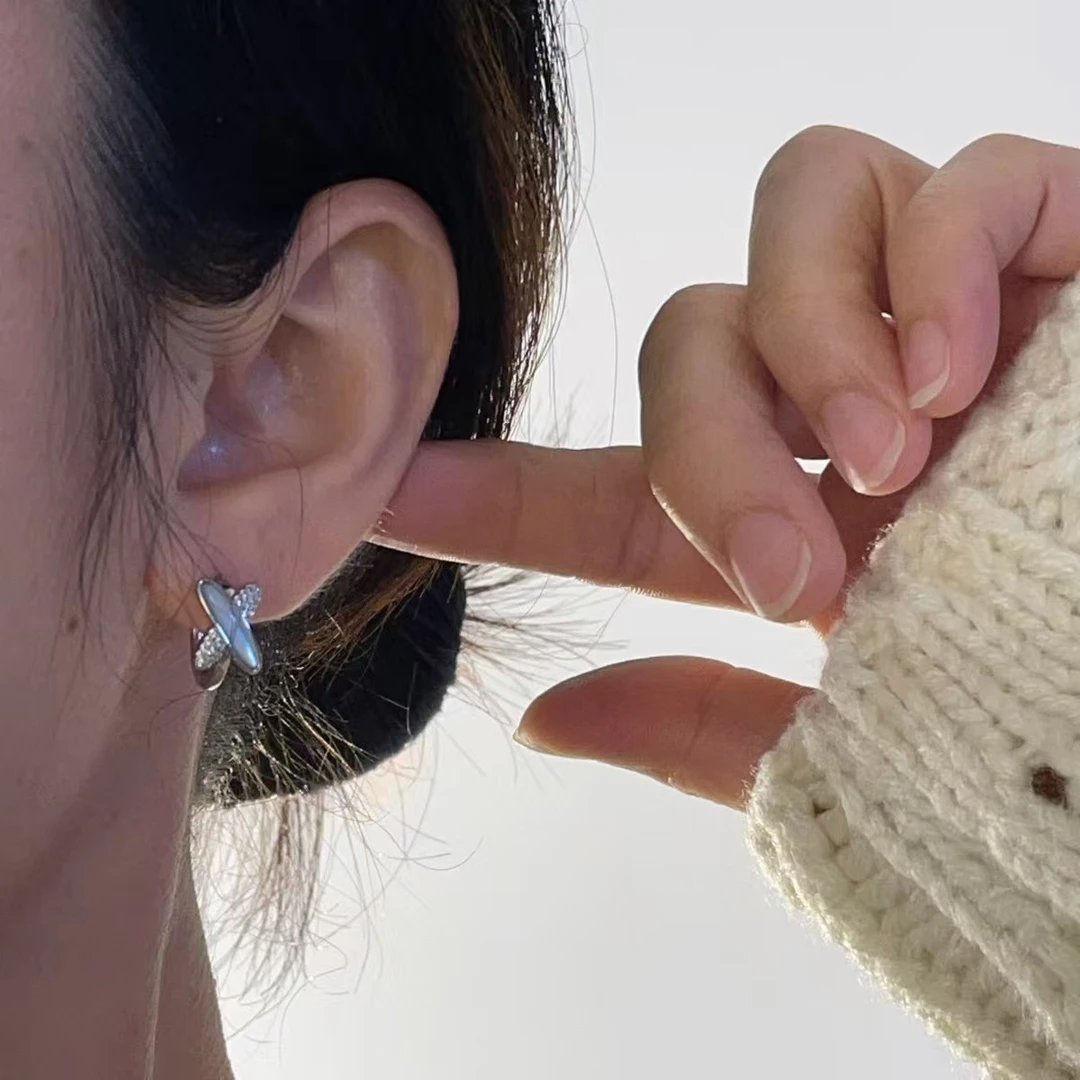 钛钢锆石耳饰 7560-高版交叉版女高级设计感精致原版耳堵