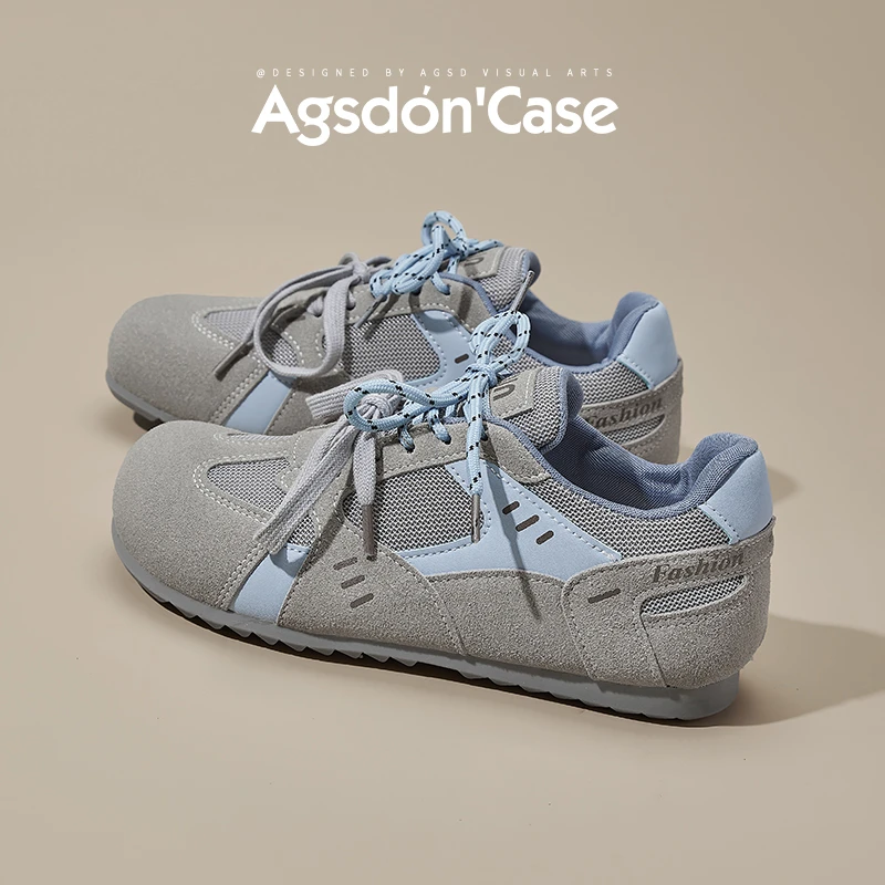 /奥古狮登蓝色德训鞋女2025新款夏季透气芭蕾休闲复古运动阿甘鞋Q