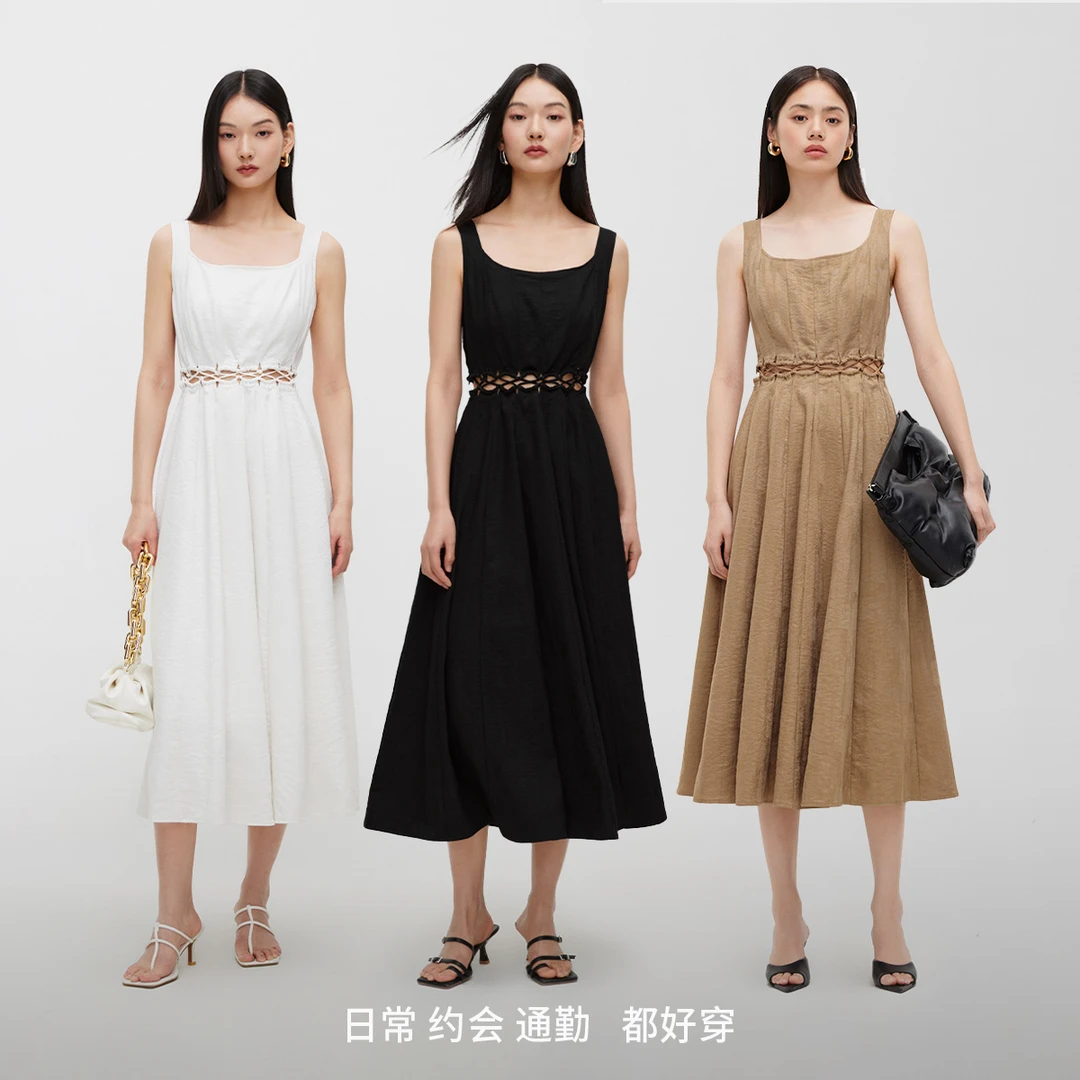 ONLY吊带连衣裙U型领“夏季新款”度假风简约中长裙女|125107057