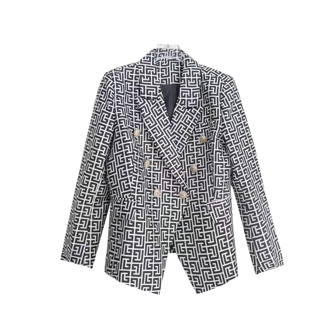 S4093高级感气质收腰经典印花显瘦通勤外套