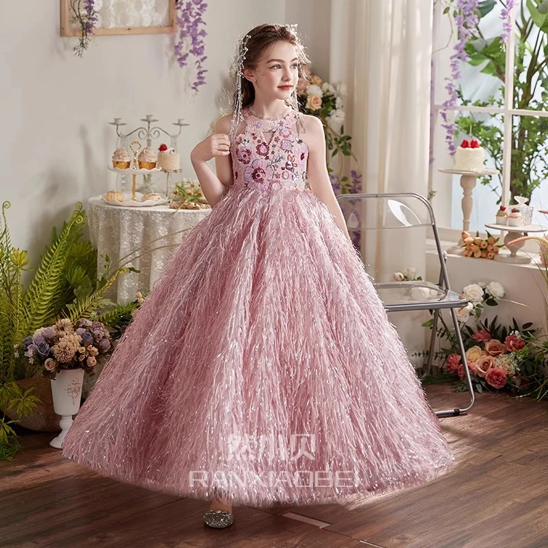 高端儿童礼服花童婚礼小女孩公主裙绝美女童生日宴钢琴演奏演出服