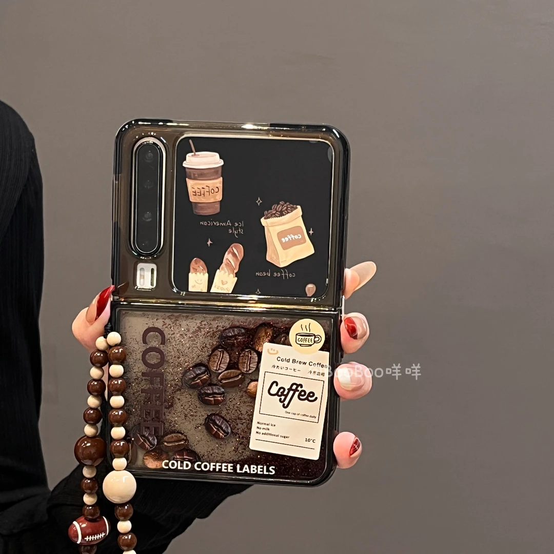 适用华为PuraX手机壳简约创意个性暗色透黑底咖啡豆流沙滑块标签