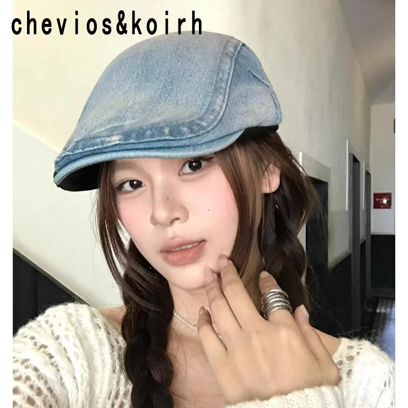 Chevios&Koirh水洗做旧牛仔前进帽女春夏季百搭韩版复古显脸小反