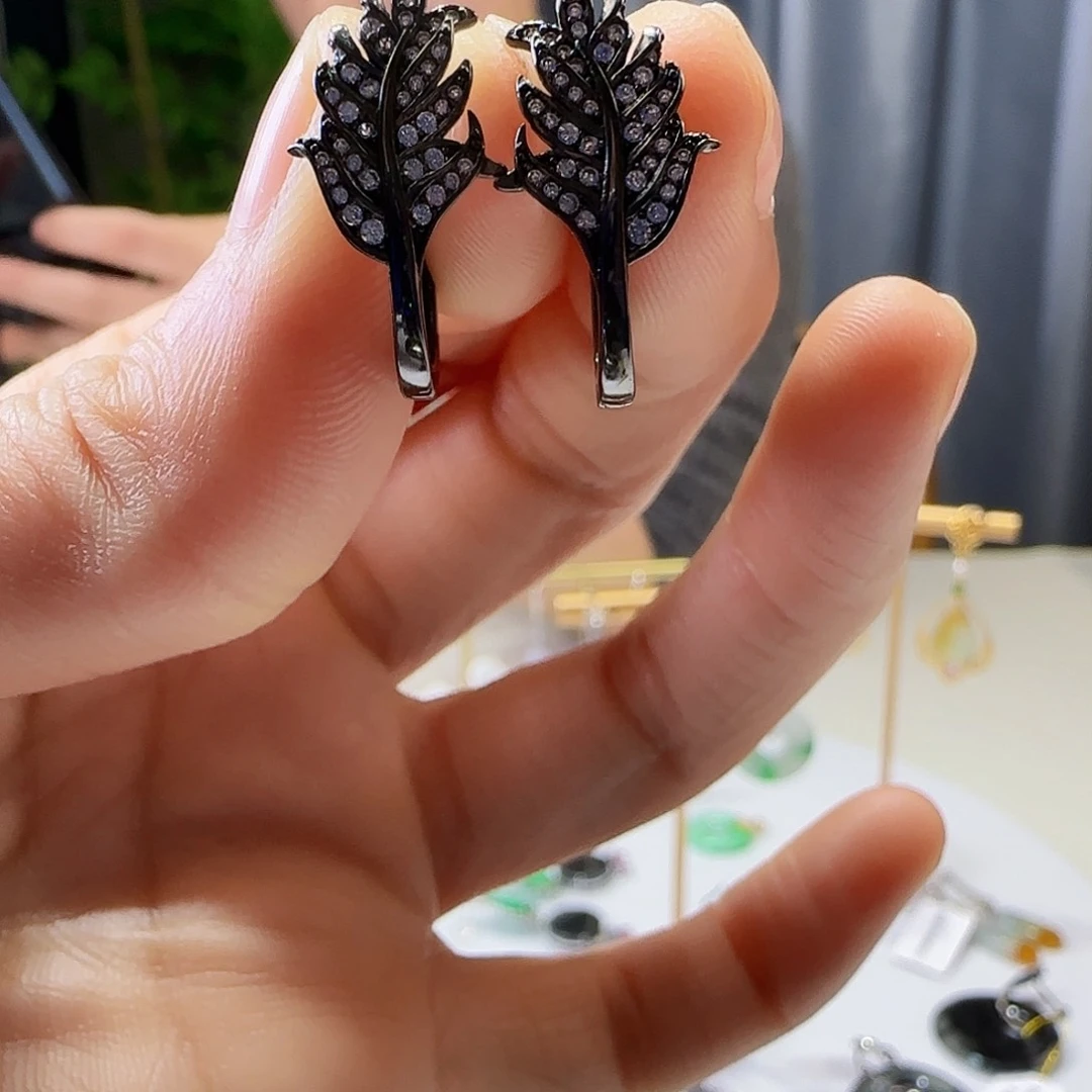 翡翠耳饰银S925镶嵌天然123456