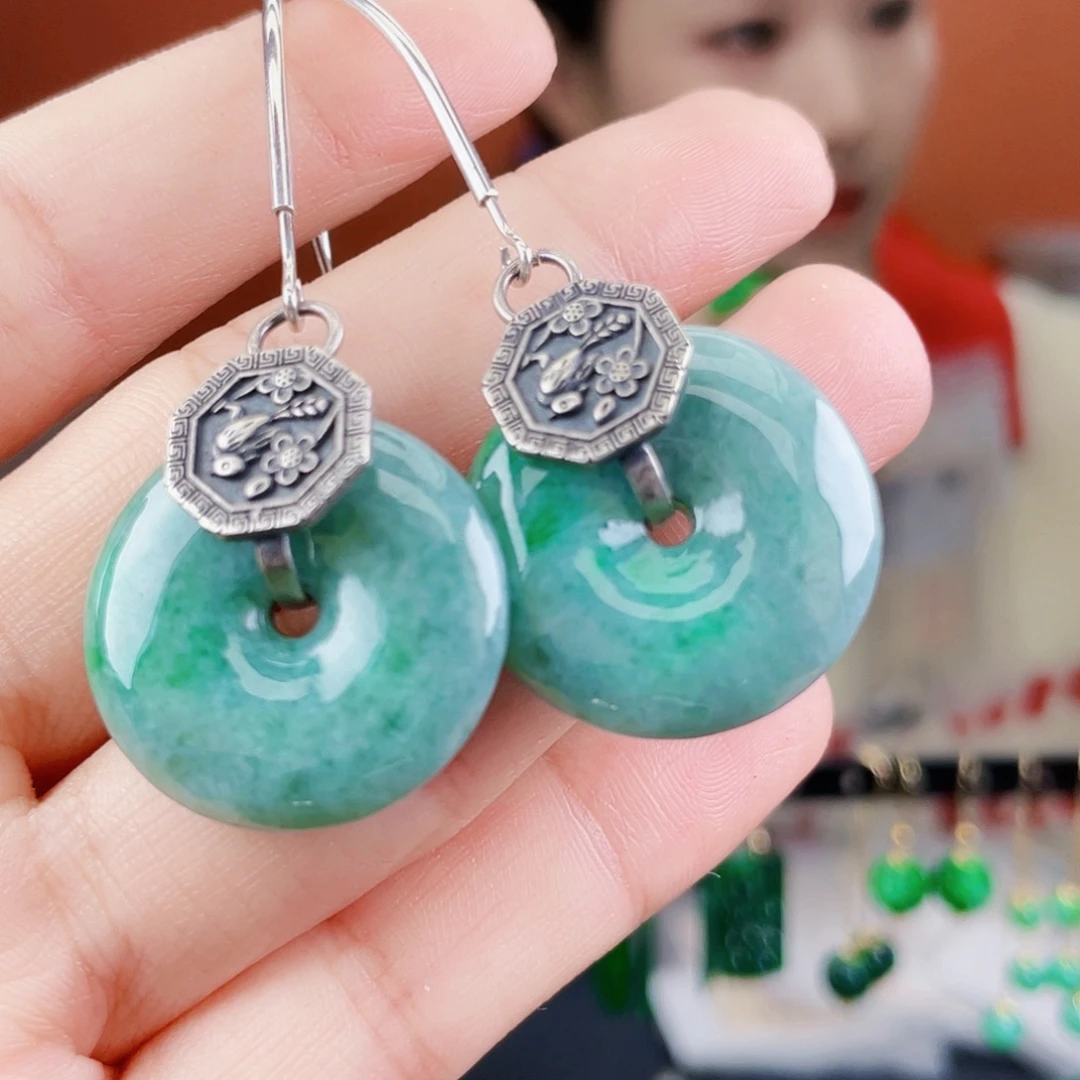 翡翠银S925镶嵌耳饰