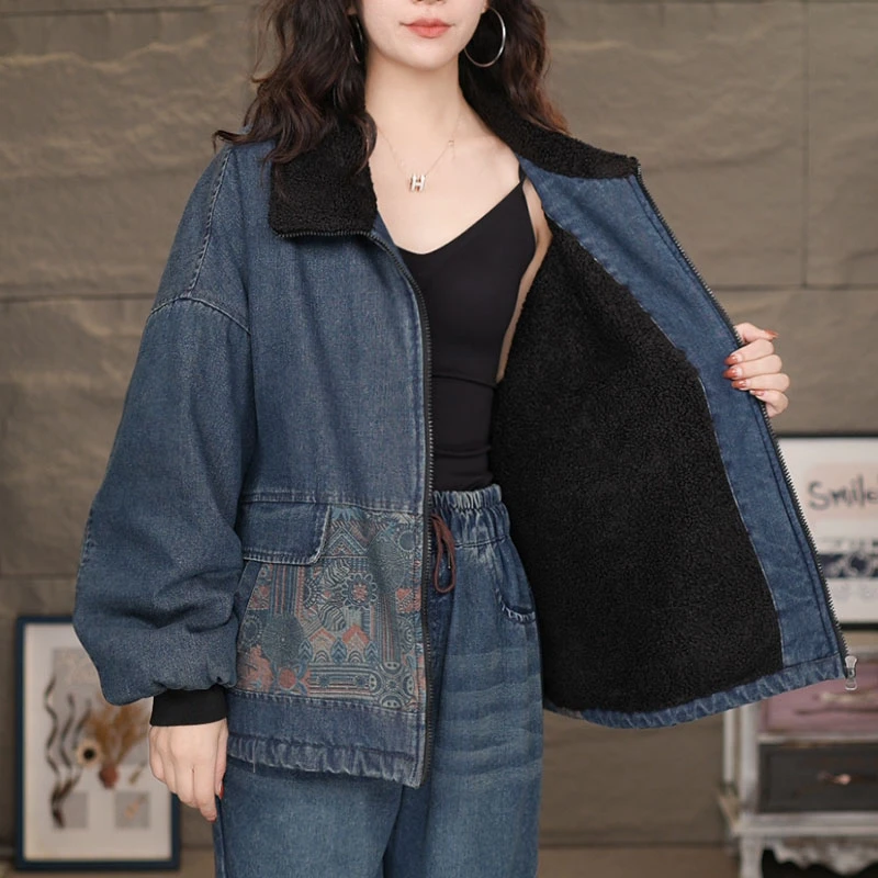 CK9163蓝牛仔棉衣加绒加厚冬季新款棉服外套宽松时尚洋气