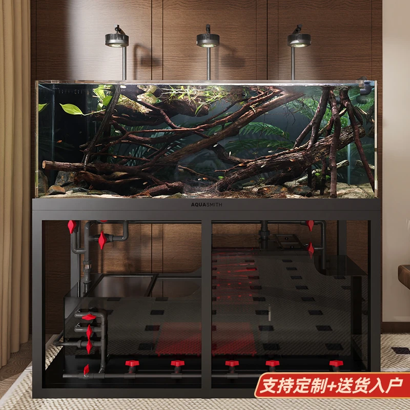 中大型原生态南美造景雨林鱼缸底滤带柜一体客厅玄关屏风立式落地