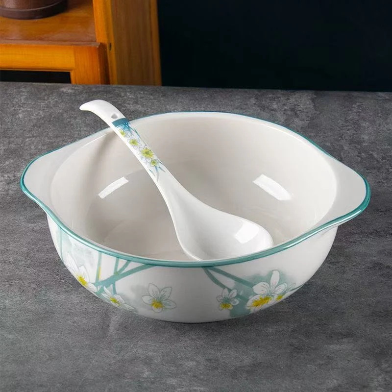 10.5英寸陶瓷水仙花汤碗＋汤勺