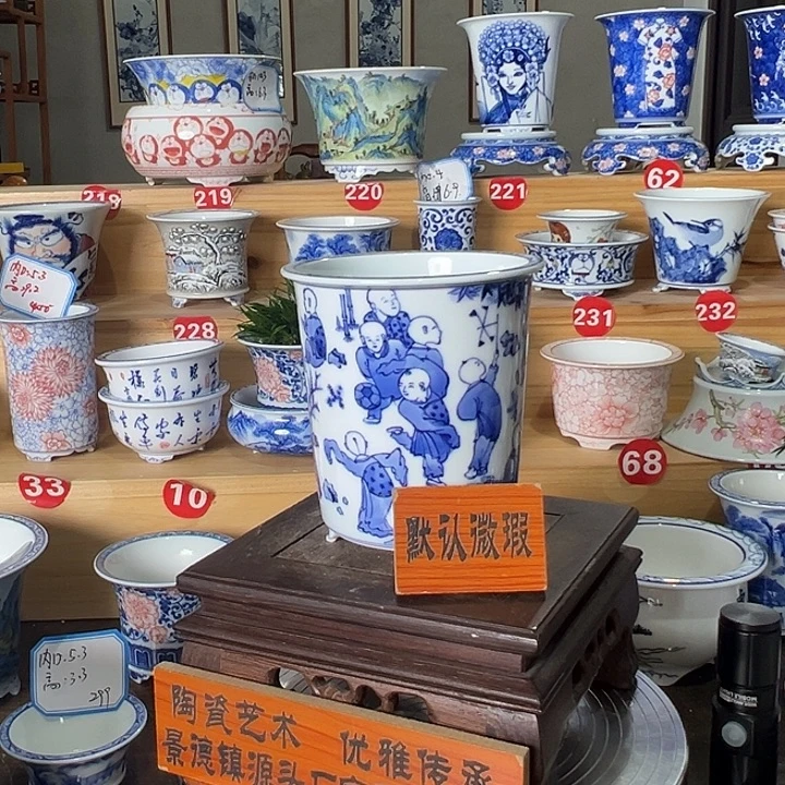 墨爱手绘陶瓷花盆内口8.2高10.5