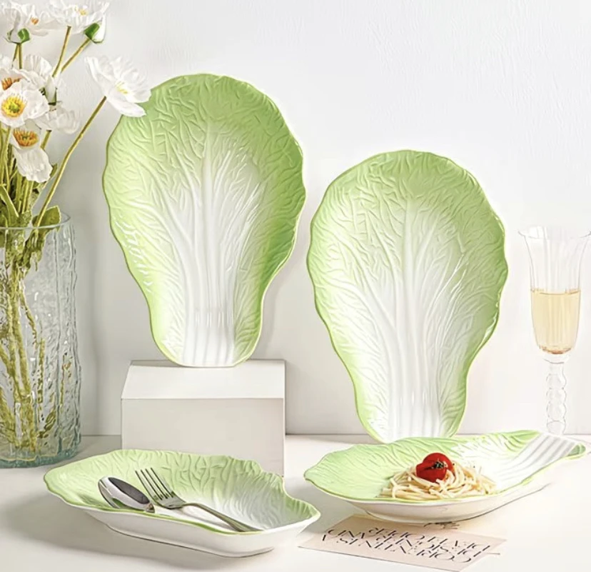 12寸白菜盘家用陶瓷餐具鱼盘水果盘菜盘釉下彩百财纳福可进微波炉