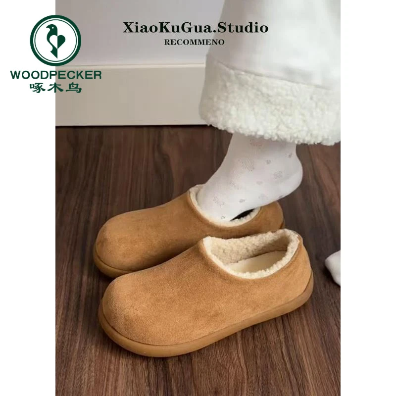 啄木鸟平底小土豆加绒勃肯鞋女2025新款冬季保暖雪地棉鞋豆豆鞋子