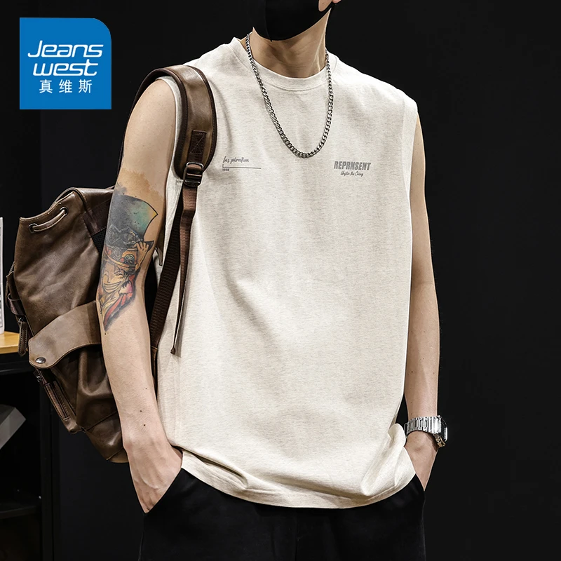 Jeanswest/真维斯男潮牌纯棉背心夏季薄款宽松休闲百搭篮球无袖男
