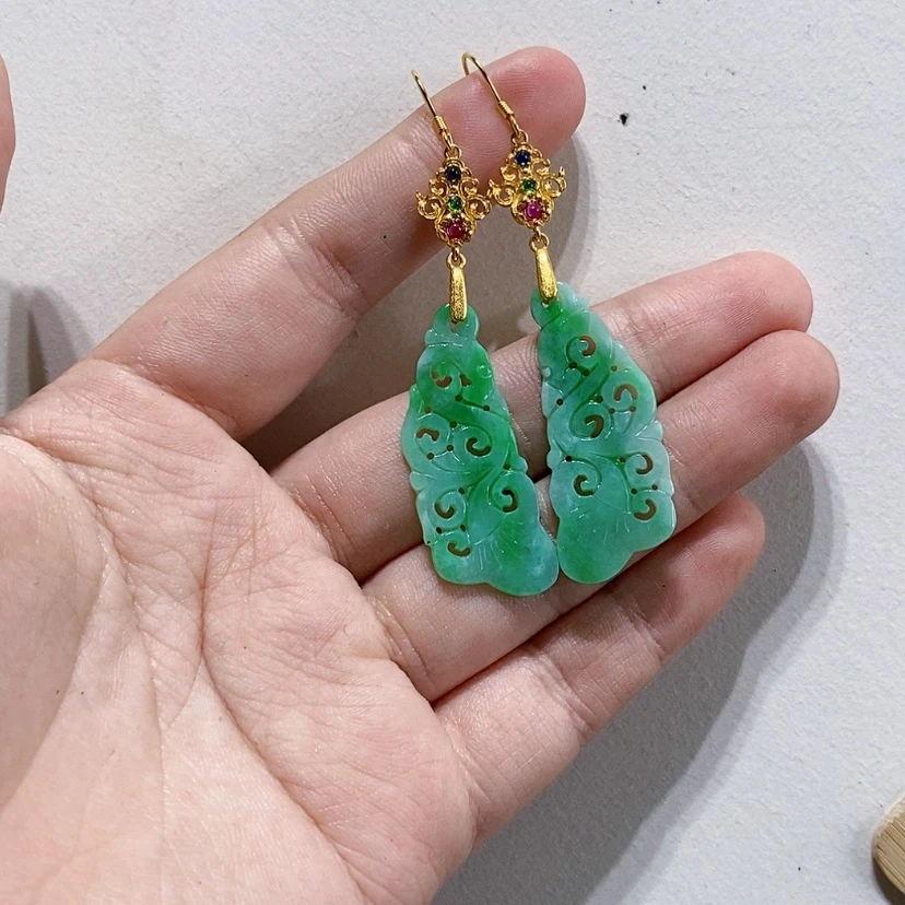 【闪购商品】银S925镀金镶嵌翡翠耳饰