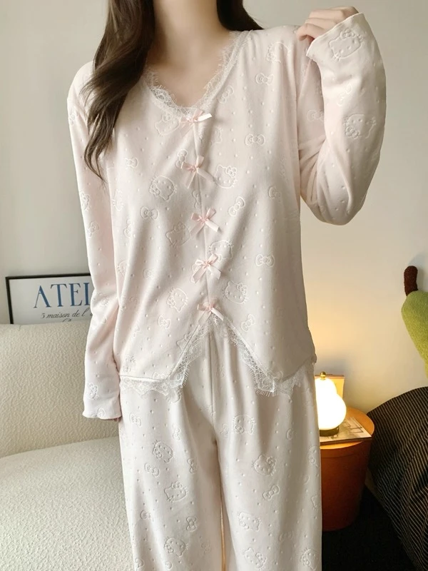 甜美小香风海岛绒睡衣女士冬季薄绒款保暖珊瑚绒2025新款套装