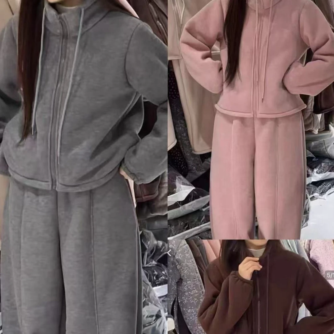 运补6 女士新款立领妞妞条直筒裤三层加厚可外穿家居睡衣套装6608
