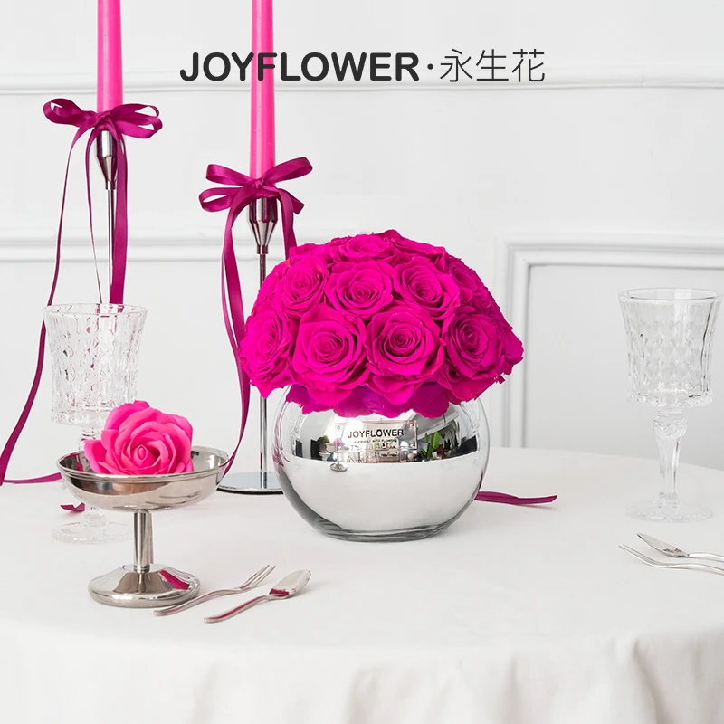 joyflower弗洛伊德永生花束真玫瑰花瓶摆件圣诞节礼物送女生乔迁