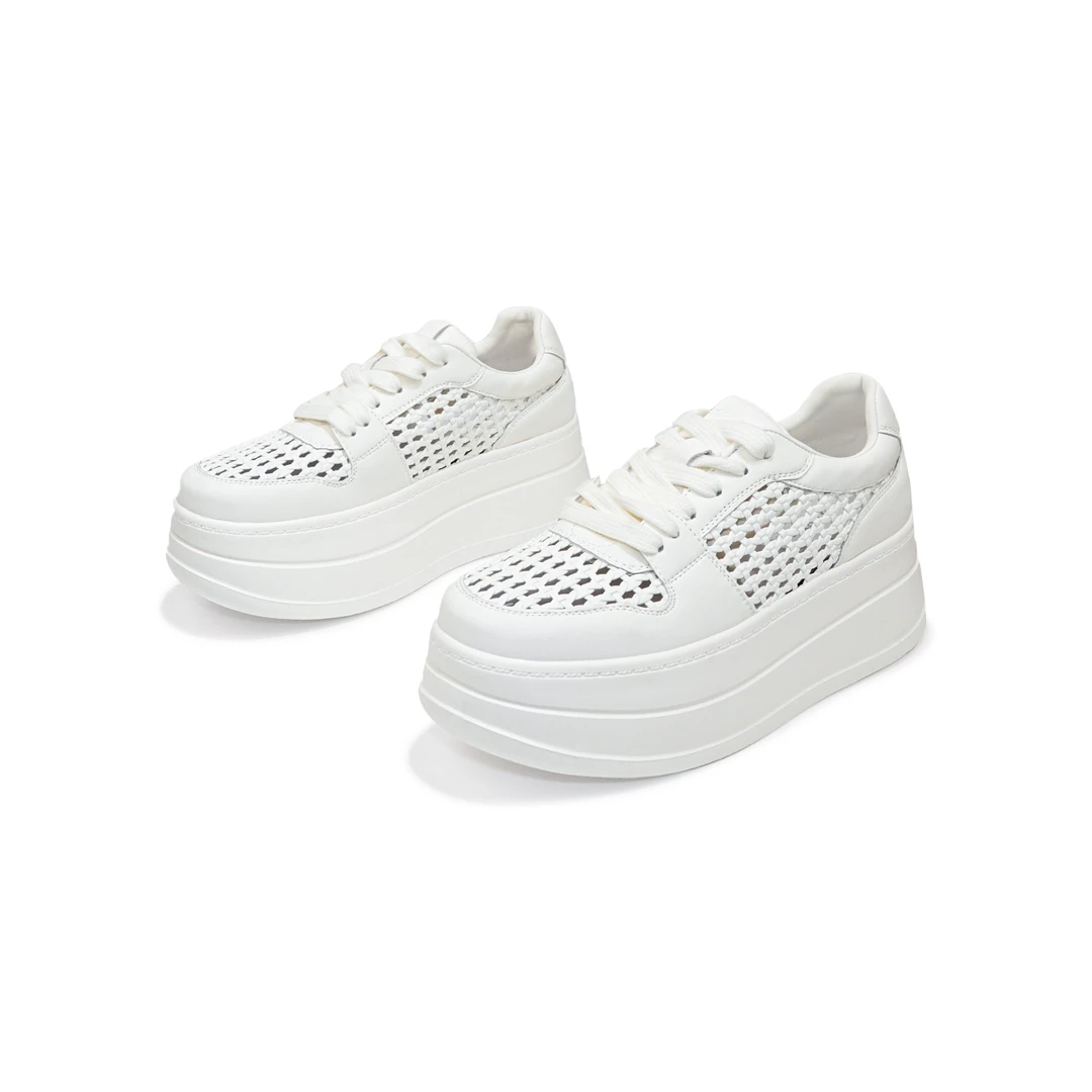 售完真皮网面小白鞋手工编织鞋厚底超轻里外全皮板鞋