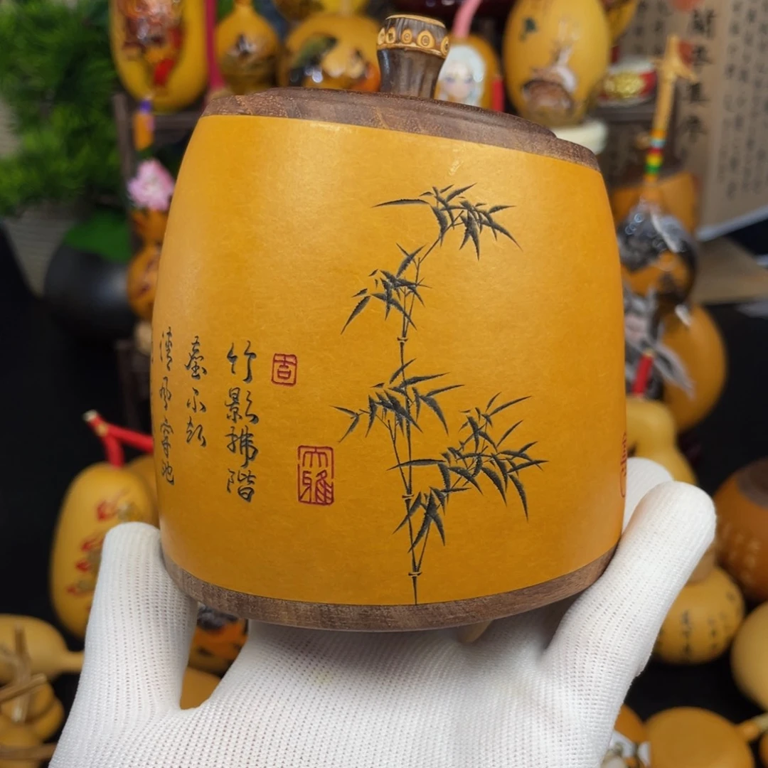李松磨刻葫芦茶叶罐精工